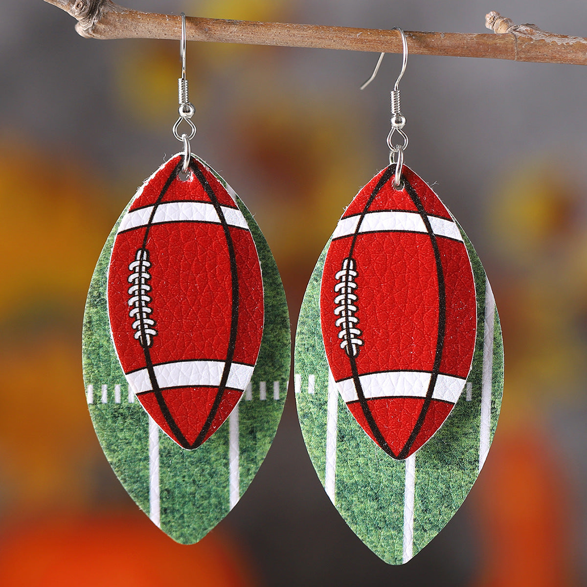Wholesale Layered Rugby Leopard Stripe Leaf Drop Earrings