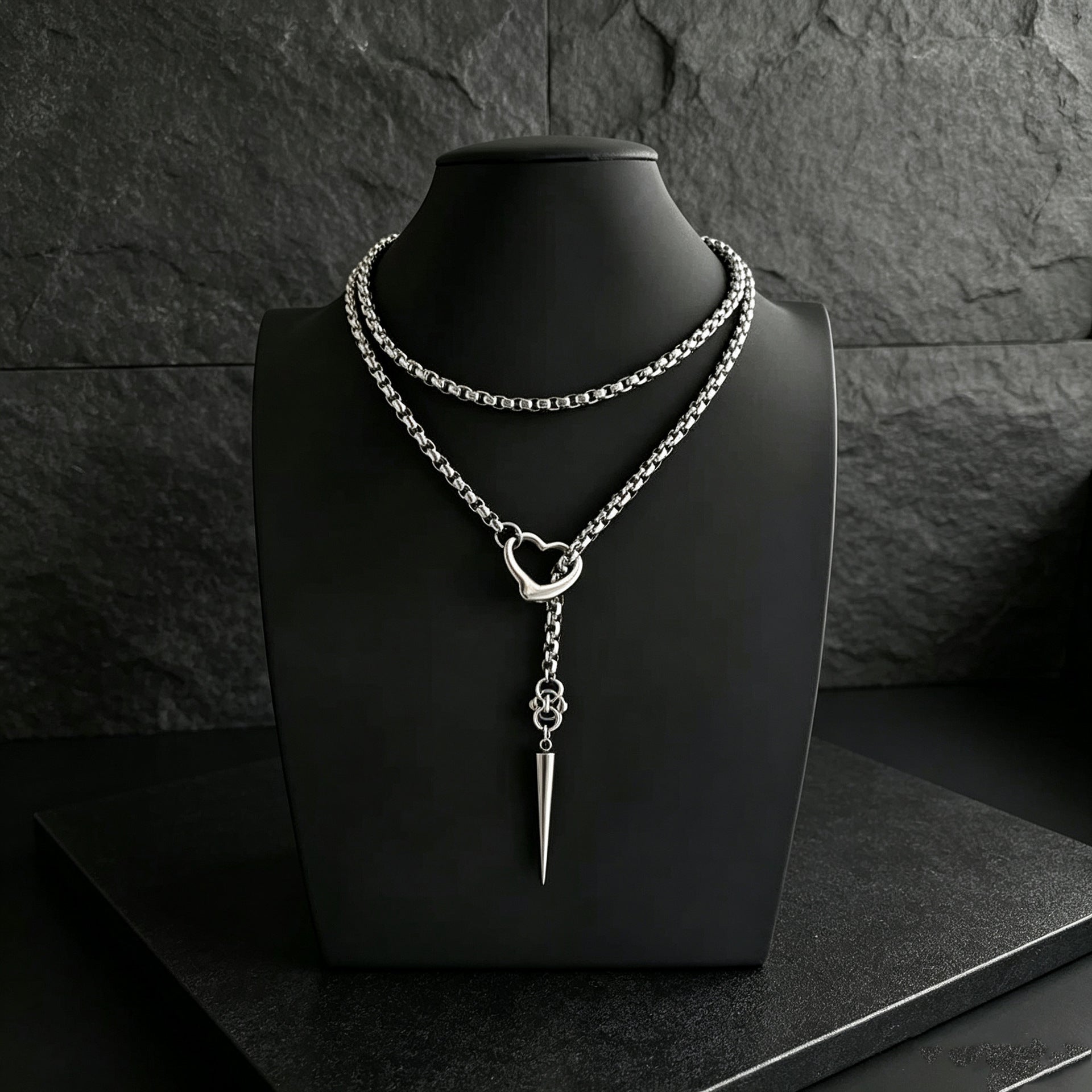 Wholesale Electroplated Stainless Steel Punk Heart  Cross Necklace Trendy Jewelry Accessory
