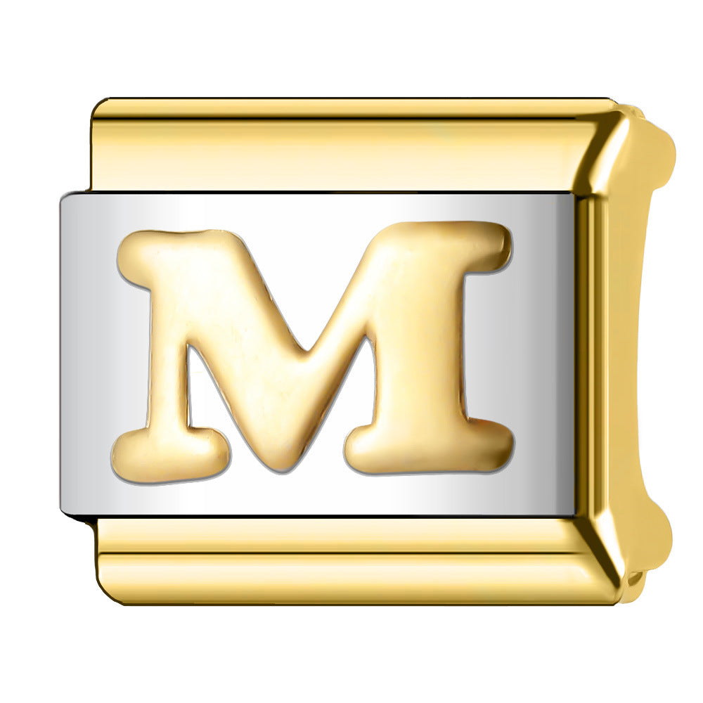 Wholesale  Italian Charm Bracelet 9mm DIY English Edge Gold Letter Series  Creative Stainless Steel Composable Bracelet