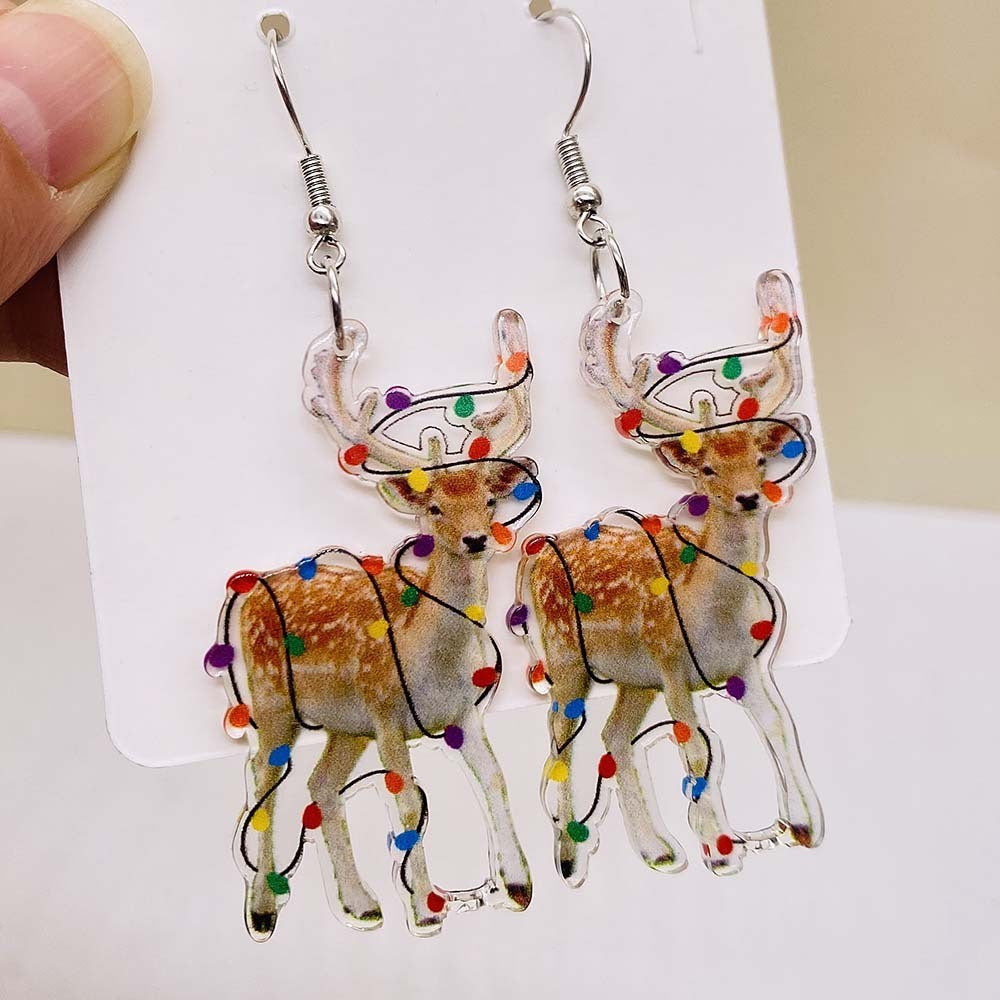 Wholesale Acrylic Christmas Animal Elk Rainbow Earrings