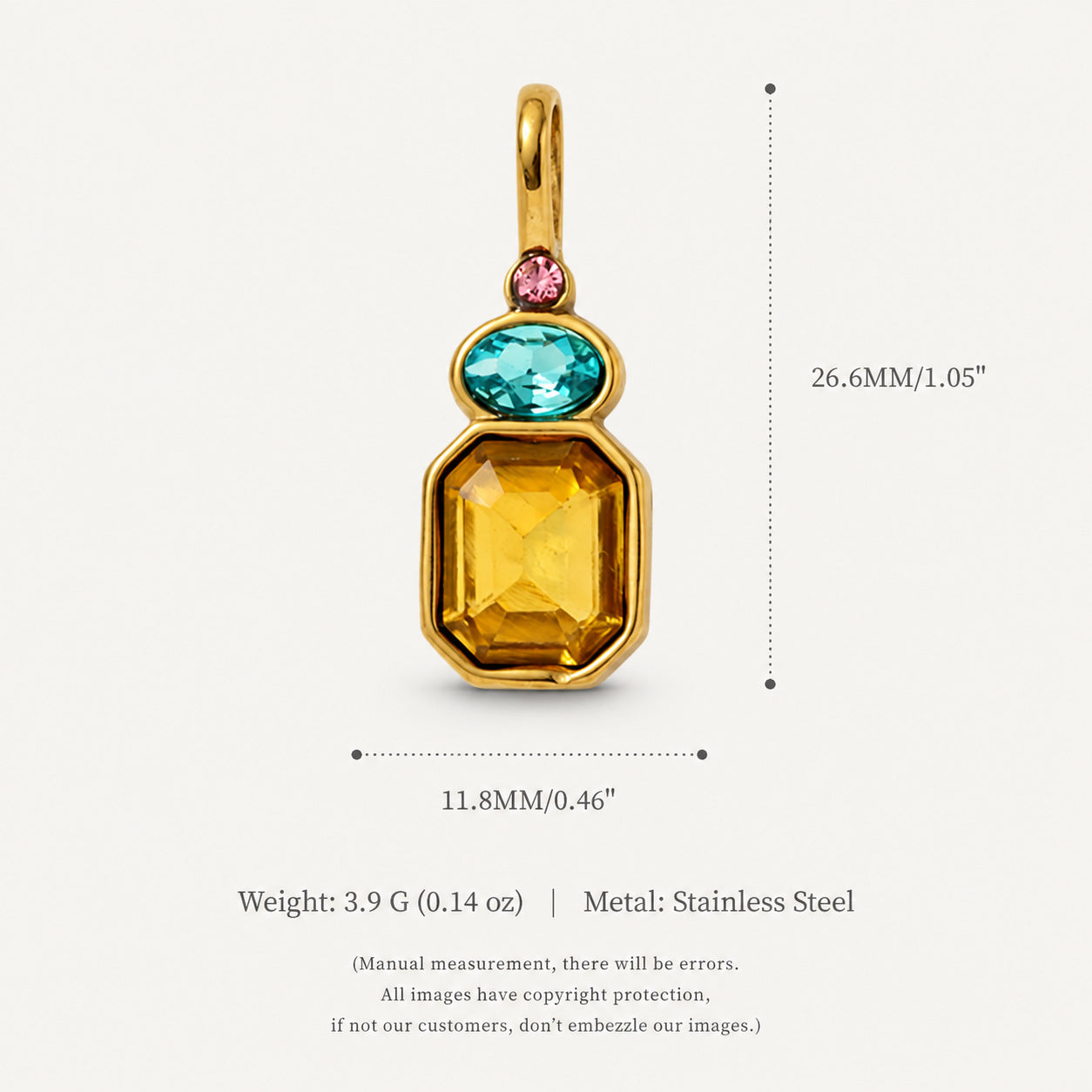 Wholesale Modern Stainless Steel DIY Pendant Jewelry Accessory With Colorful Zircon And Natural Stone For Necklace Bracelet Or Bag Charm