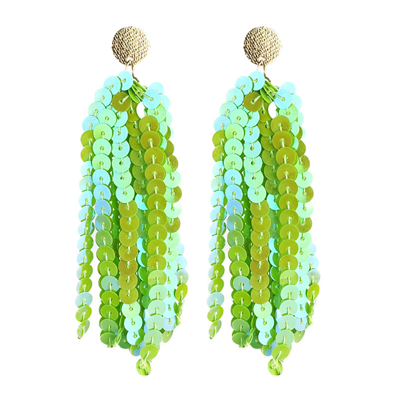 Wholesale 2 pairs/pack St. Patrick's Green Sparkling Tassel Metal Stud Earrings ACC-ES-HY225