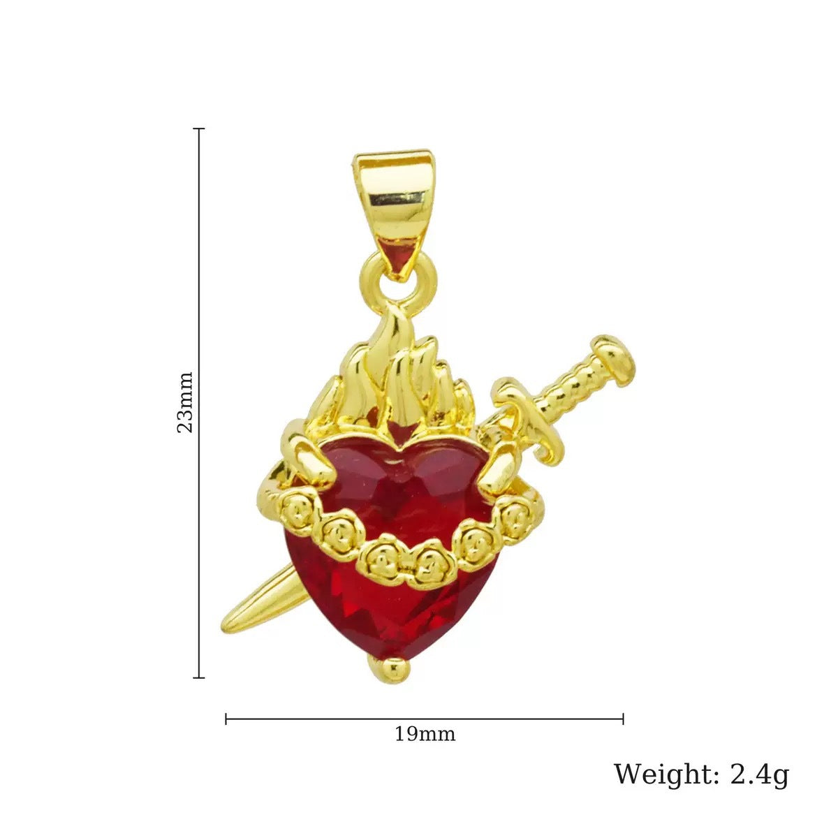 Wholesale European Style Red Heart-Shaped Zircon Cross Pendant Necklace,  Copper Gold-Plated Jewelry Accessory for Women