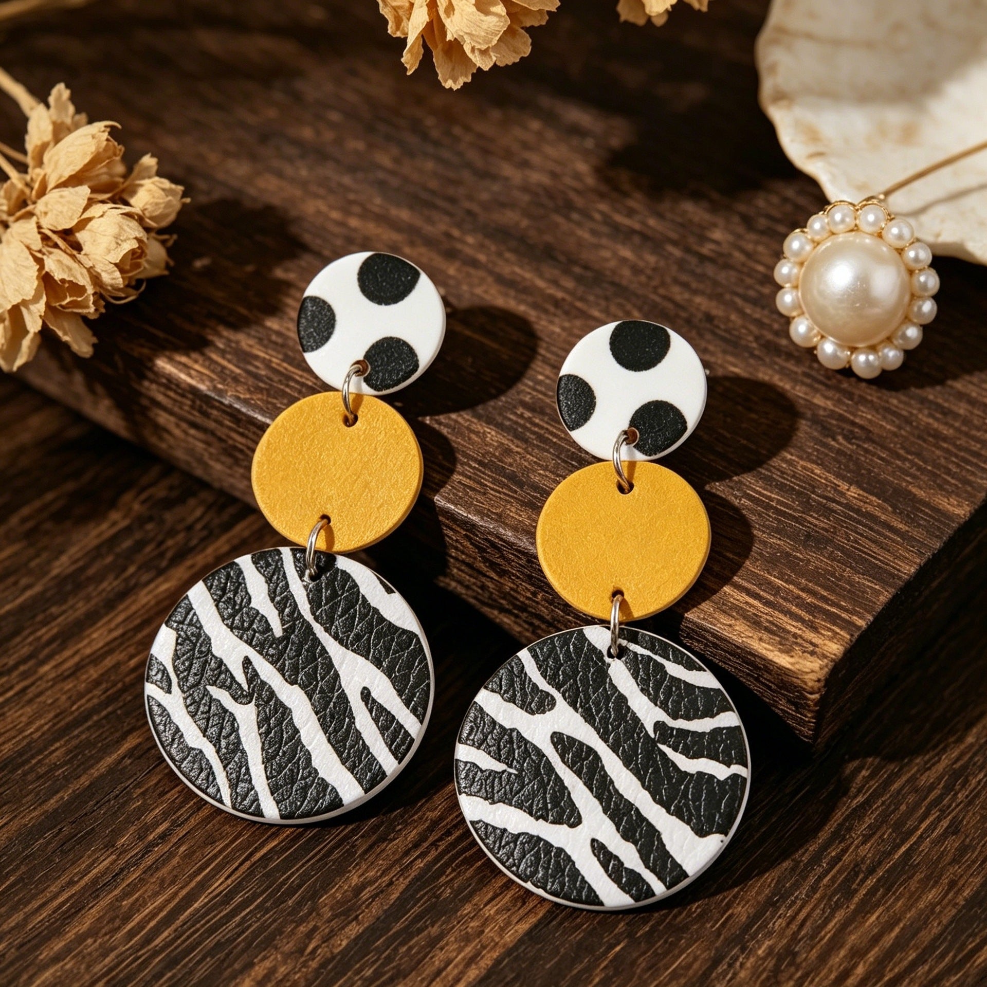 Wholesale Retro Zebra Polka Dot Leather Earrings - Stylish Fashion Accessory for Everyday Wear