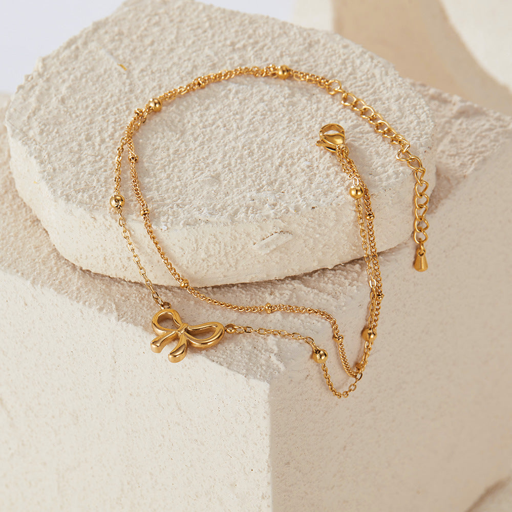Wholesale  Stainless Steel Double Layer Overlapping Bowknot Foot Chain  Anklets