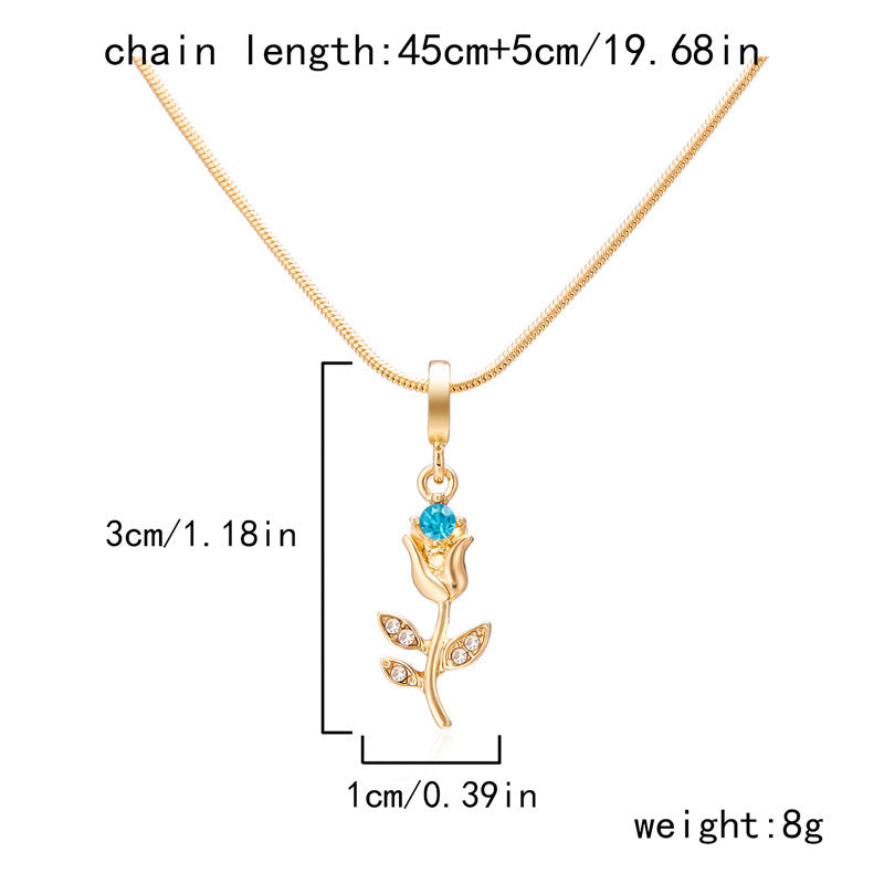 Wholesale  tulip diamond three-dimensional flower  necklace