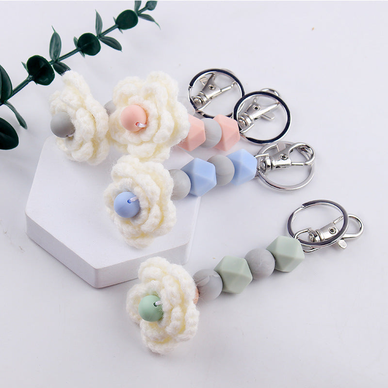 Wholesale Wool Flower Silicone Beaded Keychain ACC-KC-GuangTian051