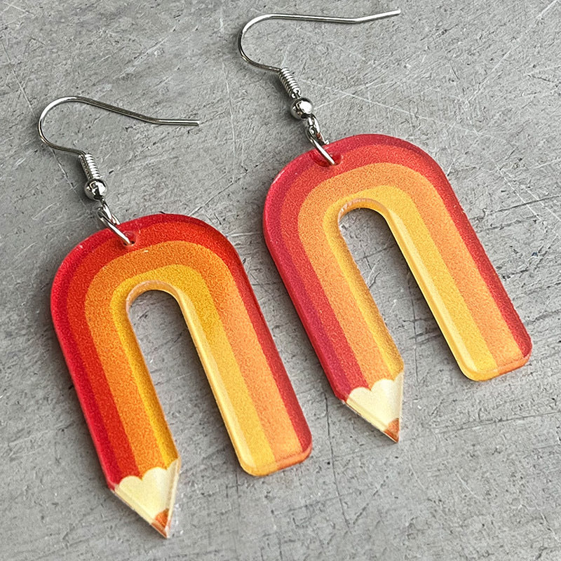 Wholesale 2 Pairs/pack Teachers Colored Pencil Art Acrylic Earrings Teacher's Day ACC-ES-HY020