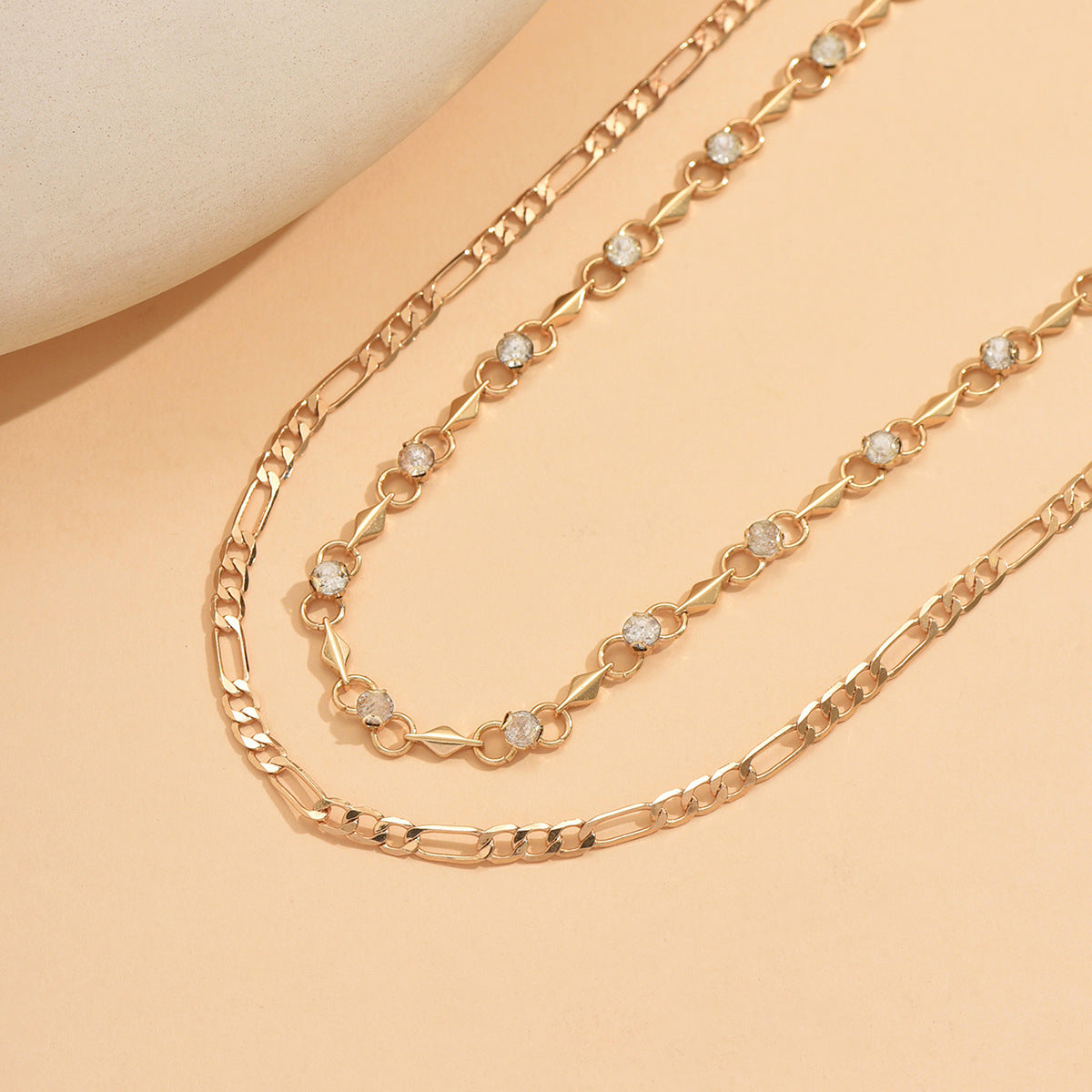 Wholesale rhinestone handmade chain choker versatile double-layer copper necklace