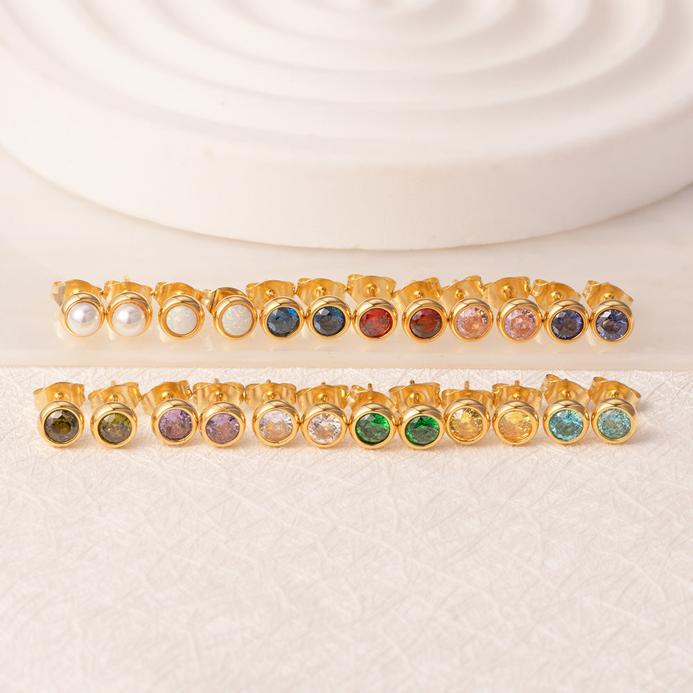 Wholesale Light Luxury Round Stainless Steel Zircon Earrings for Women,  Multi-Color 18K Gold Plated Fashion Accessory