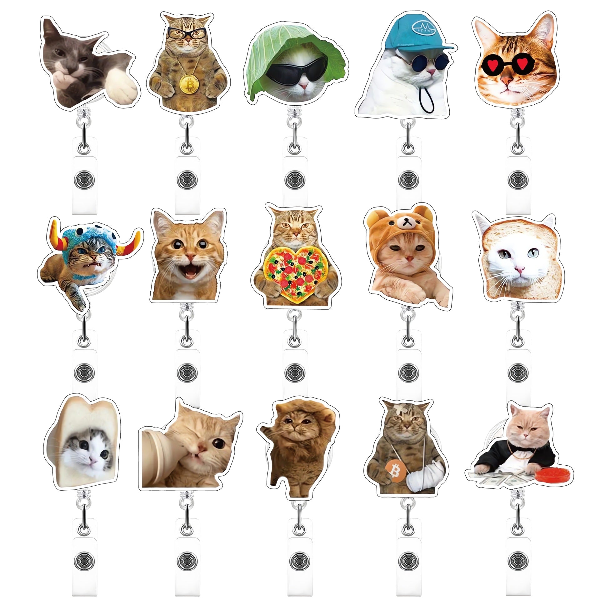 Wholesale Cute Cat Acrylic Retractable Rotating Badge Keychain