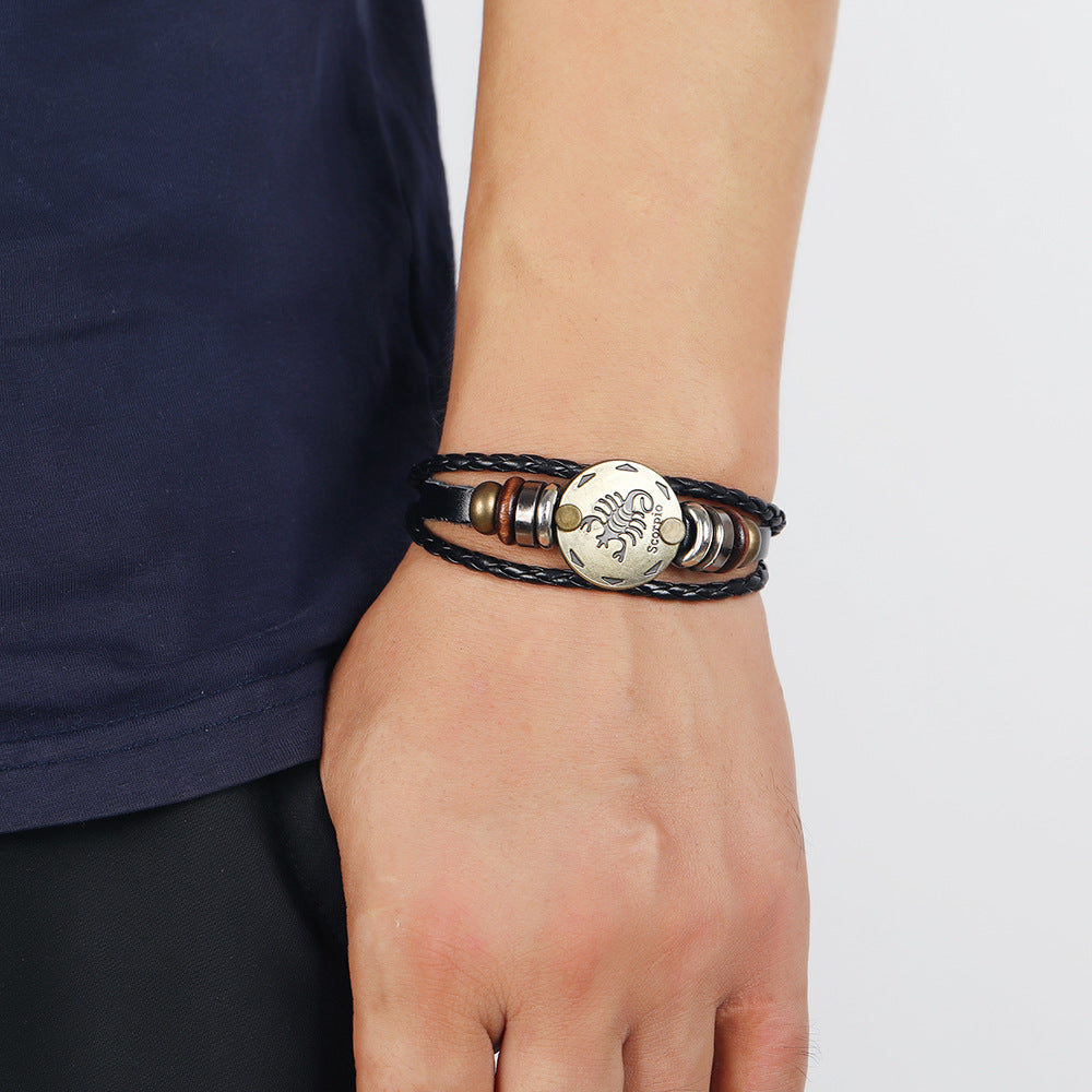 Wholesale 12 Constellations Cowhide Bracelet Adjustable Braided Beaded Bracelet Miyuki ACC-BT-Saih002