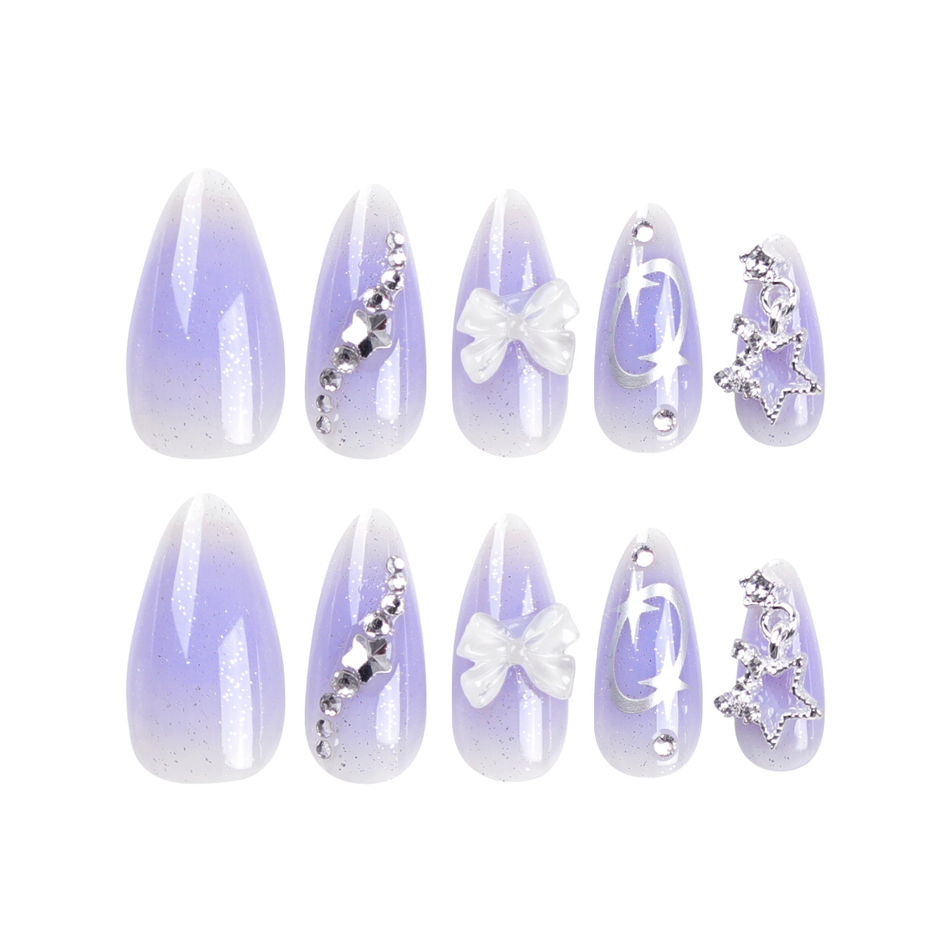 Wholesale 24 Pieces/box Purple Star Butterfly Press-on Nails Kits Nail Stickers ACC-NS-LeFan072