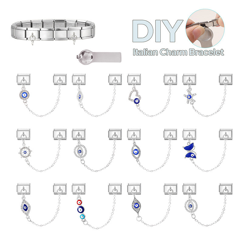 Wholesale 9mm Italian Charm Starter Bracelets DIY eyse double-pendant Creative Stainless Steel Composable Bracelet
