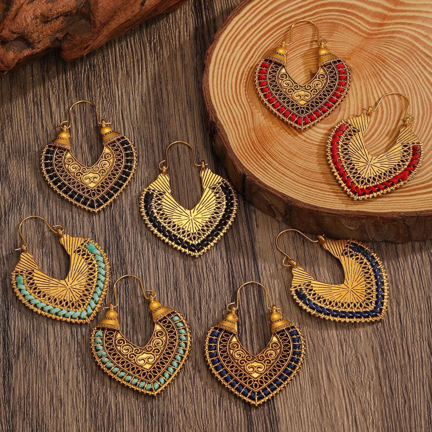 Wholesale Retro Bohemian Floral Hollow Out Earrings Alloy Antique Gold Women S Party Jewelry