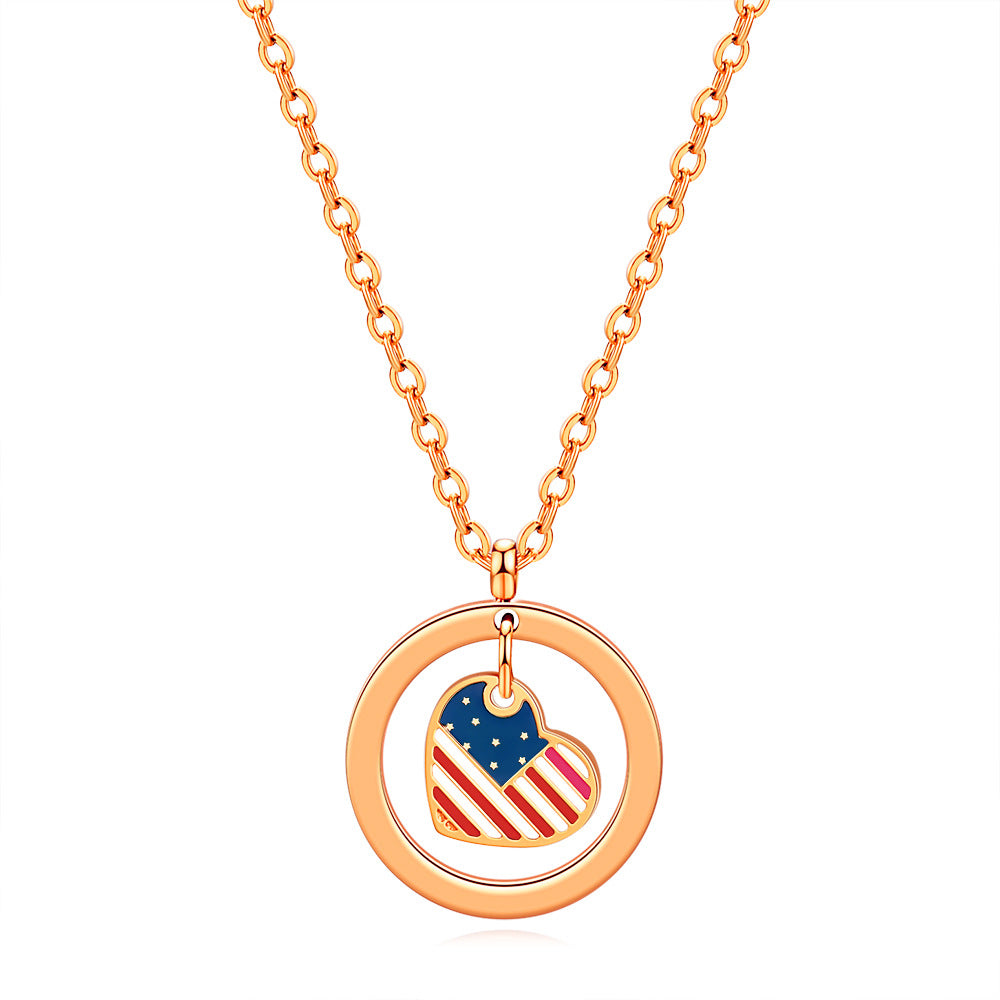 Wholesale American Independence Day Flag Heart Shape Titanium Steel Necklace ACC-NE-ZhongJi001