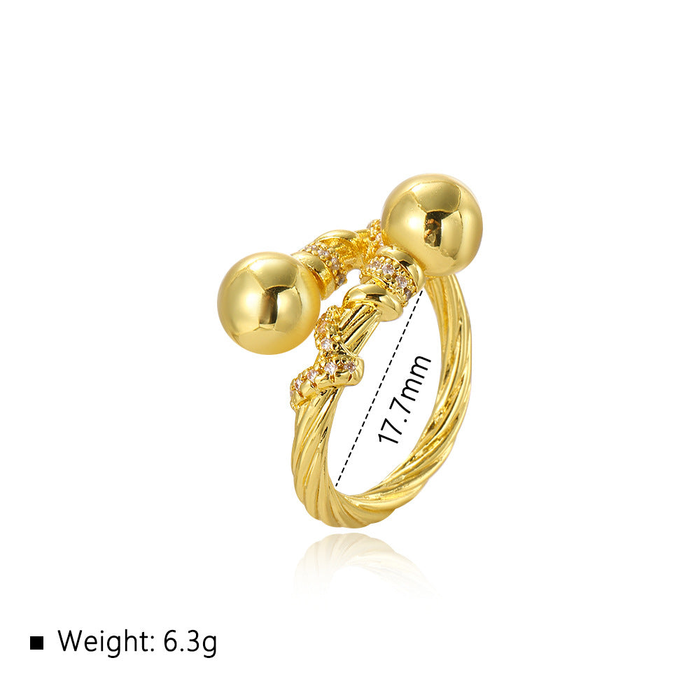 Wholesale Copper plated 18k zircon ball open ring