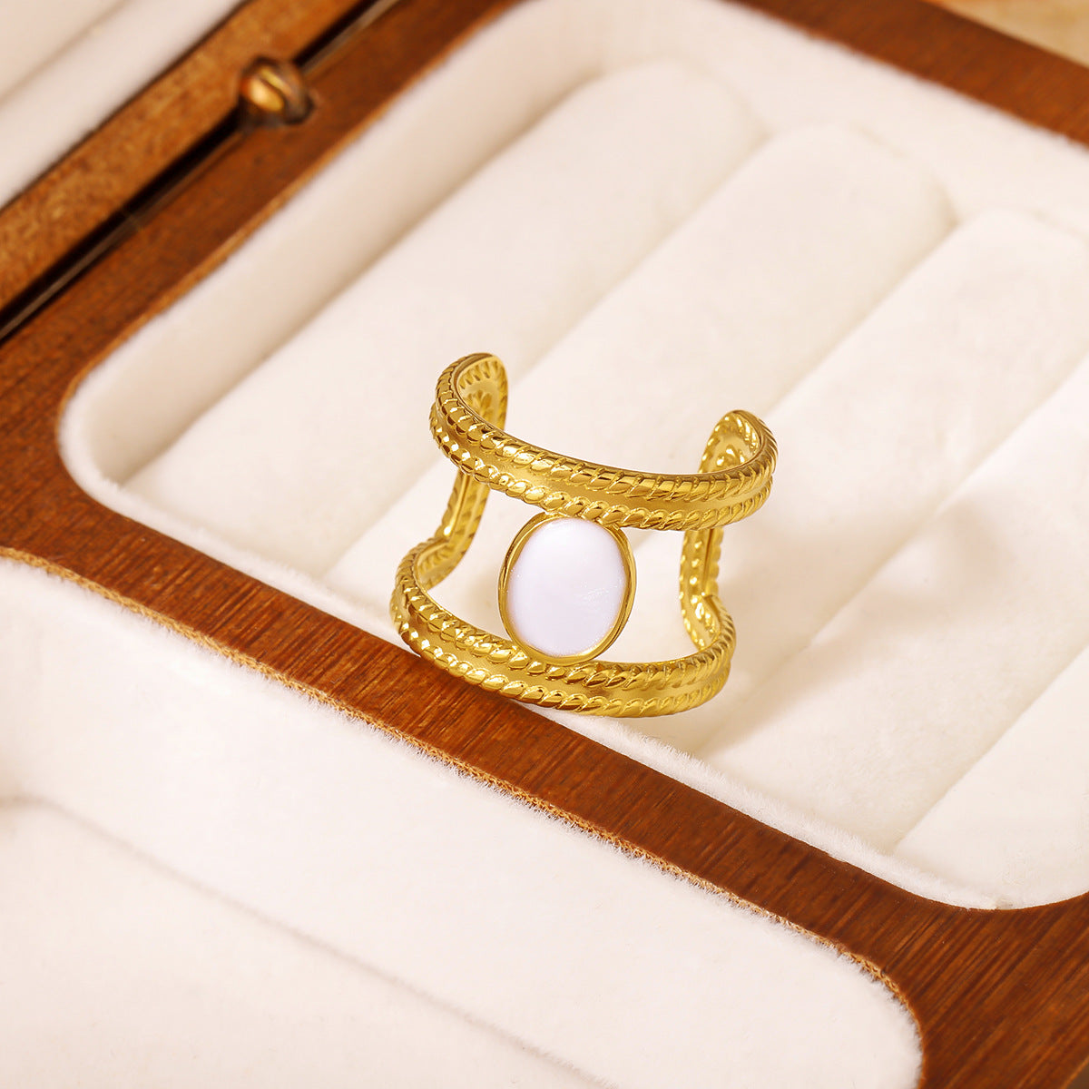 Wholesale Vintage Geometric Stainless Steel Ring with Natural Stone - Fashion Jewelry Accessory for Boutique Resale