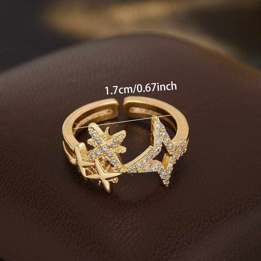 Wholesale Chic Star Moissanite Ring Gold Tone Copper Jewelry Accessory Gift Everyday Wear