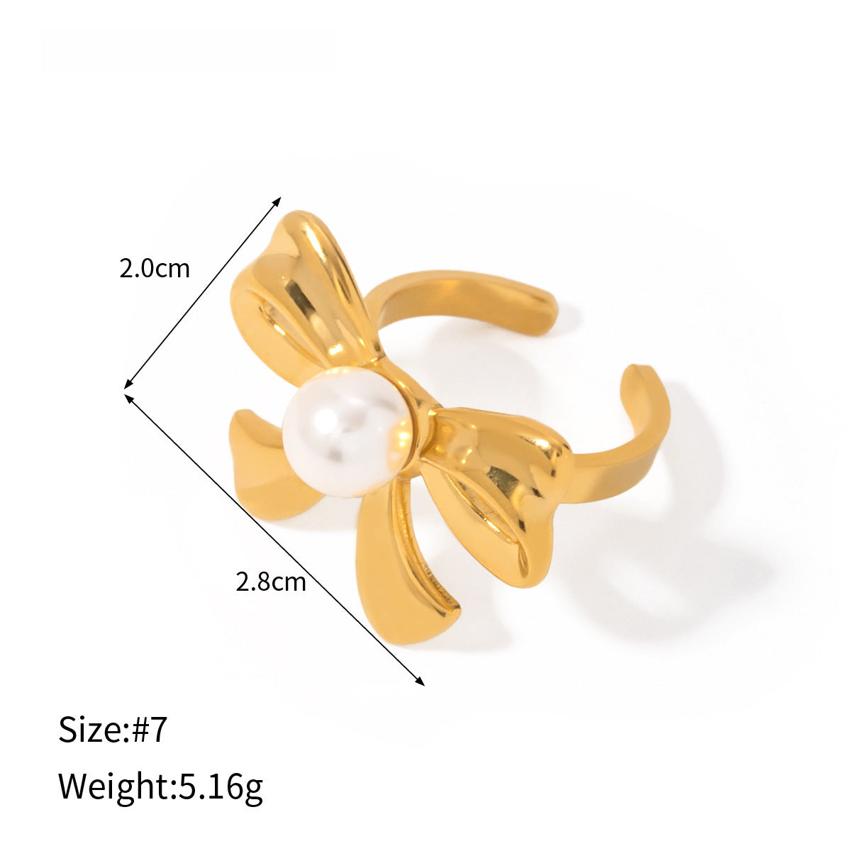 Wholesale  Stainless Steel Flower Pearl Ring Exaggerated High Sense Ring