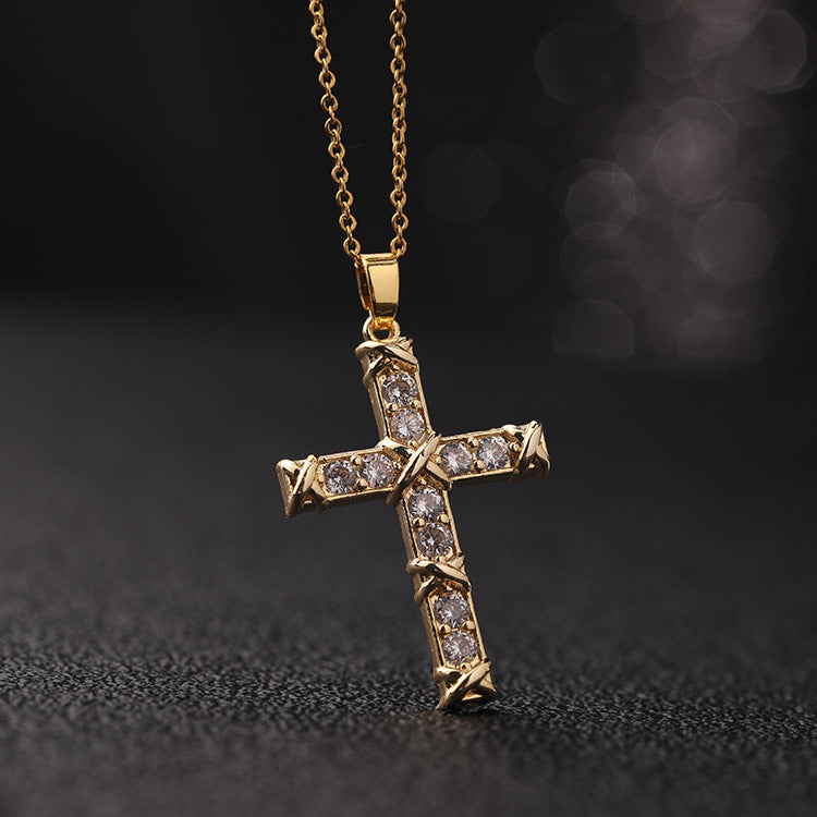 Wholesale Retro Punk Gold Plated Rhinestone Cross Necklace For Women Fashion Accessory Gift