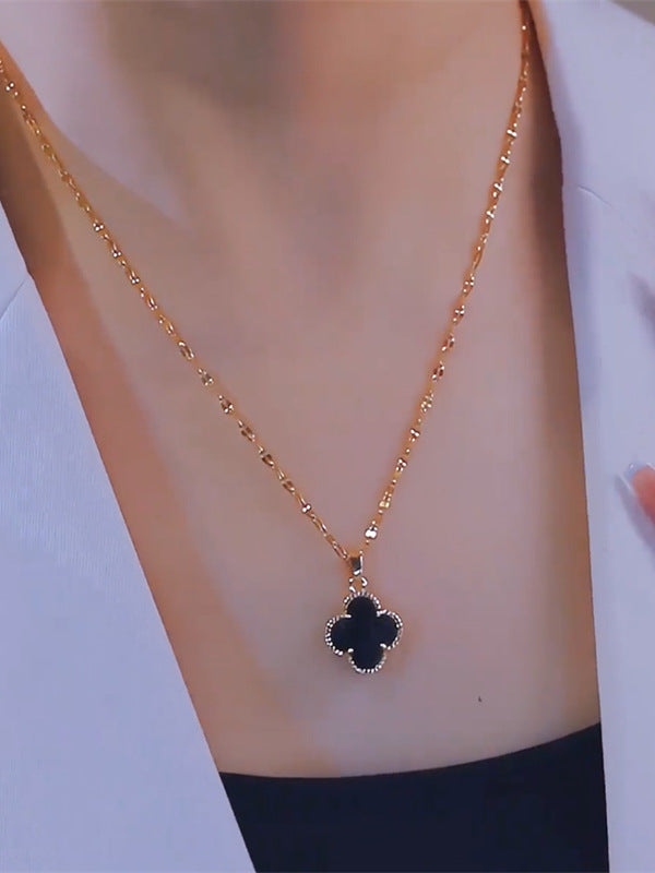 Wholesale Sweet Four-Leaf Flower Clavicle Chain - Titanium Steel,  Non-Fading,  Gemstone Accents - Boutique Resale Jewelry
