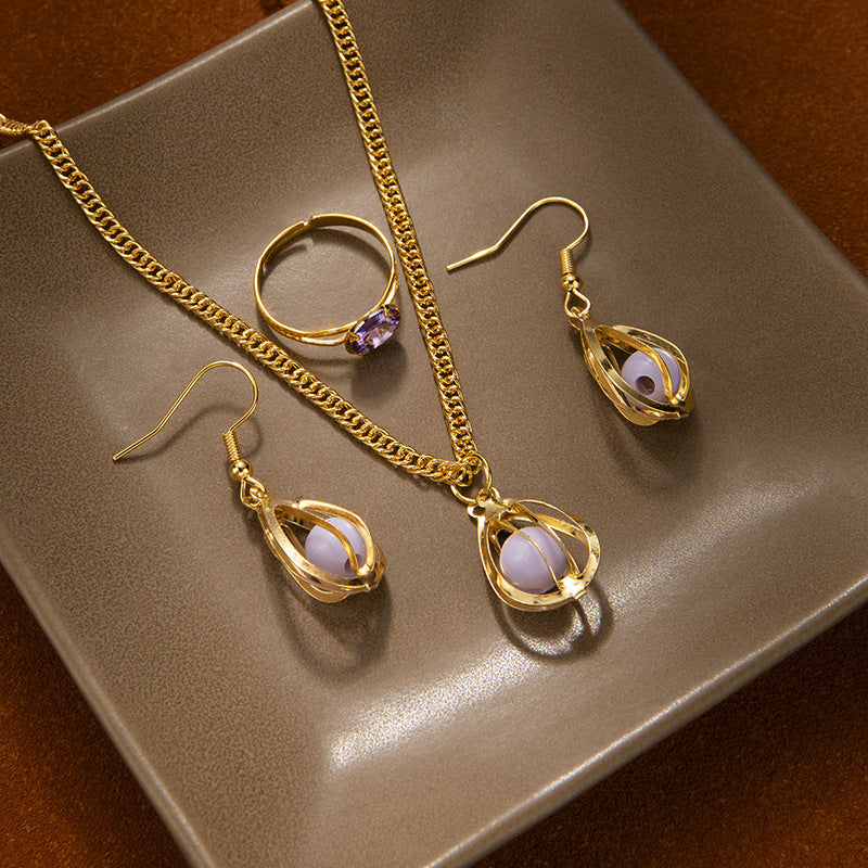 Wholesale hollow drop clip bead necklace earrings