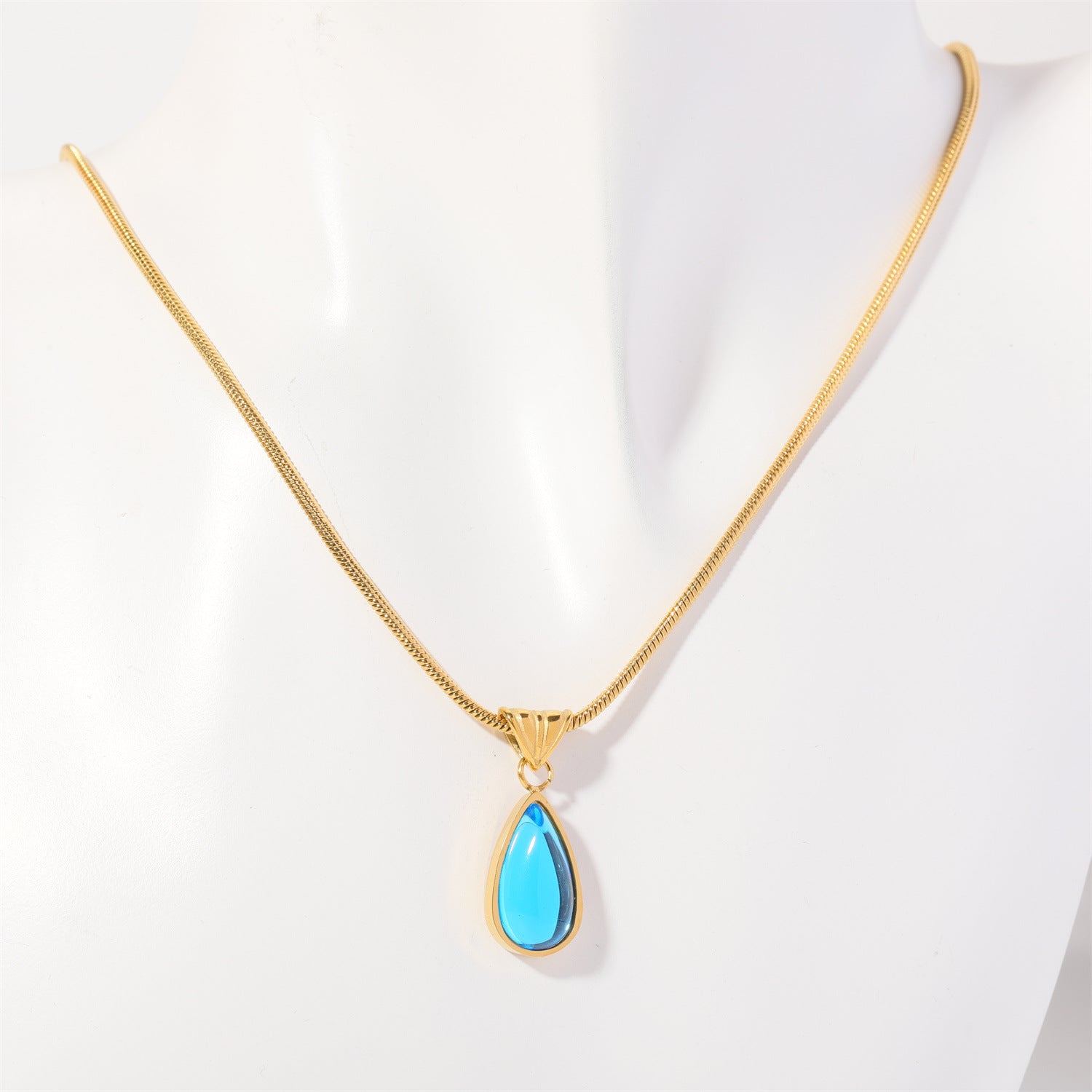 Wholesale 18K Gold Plated 12 Birthstone Titanium Steel Water Drop Necklace