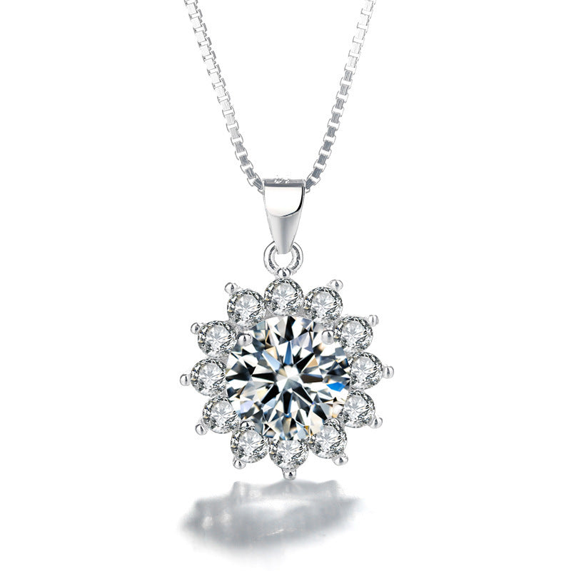 Wholesale S925 sterling silver snowflake pendant zircon sunflower full diamond necklace