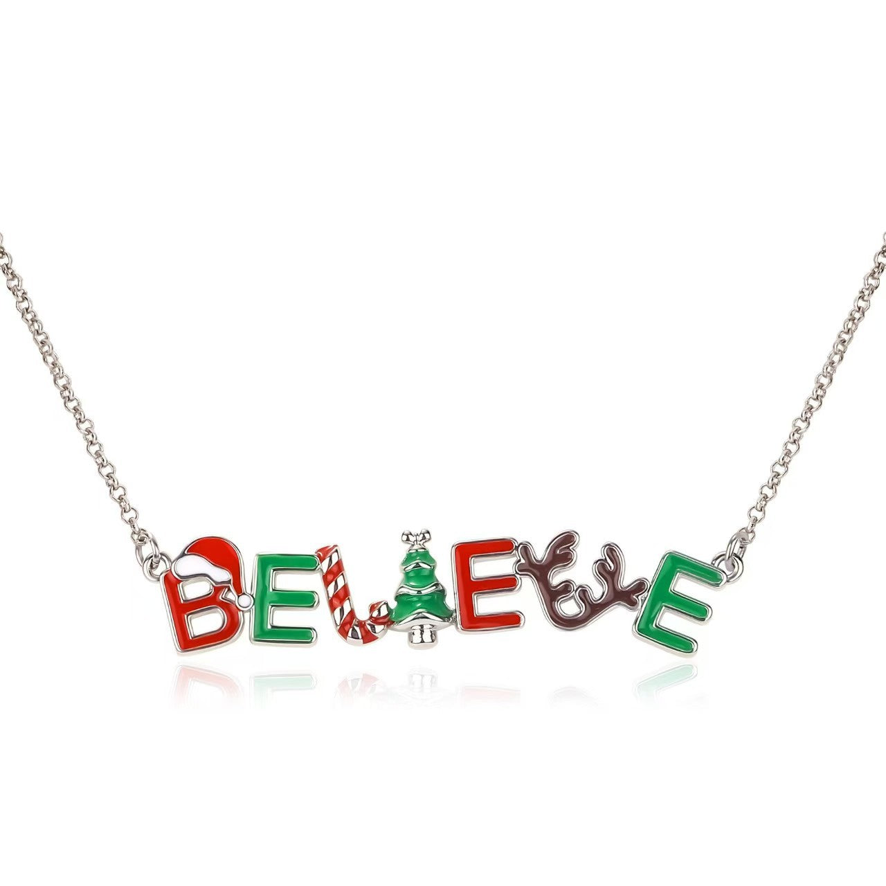 Wholesale Christmas Stereo Letter Oil Dripping Necklace