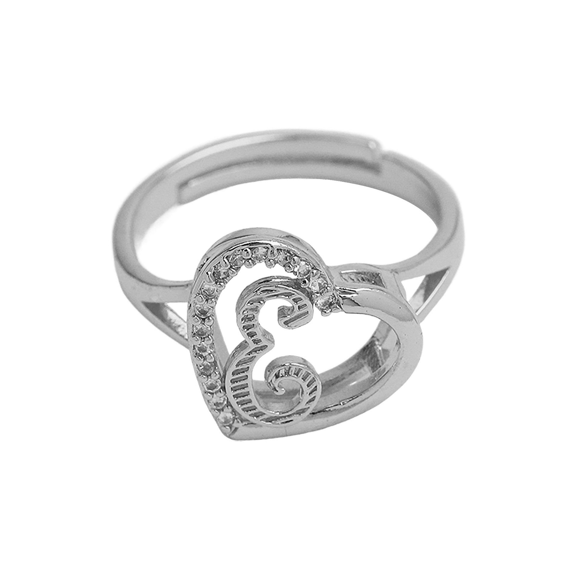 Wholesale  heart-shaped love texture hollow 26 grass English letters open heart ring