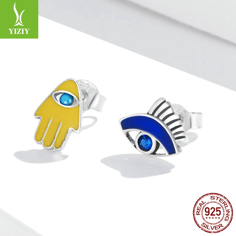 Wholesale Silver Evil Eye Asymmetrical Earrings