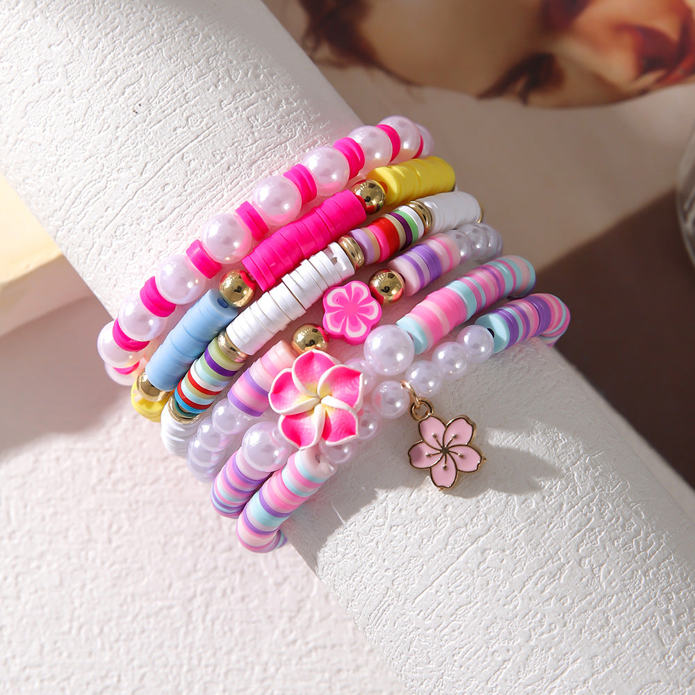 Wholesale colorful soft pottery flower shell bracelet suit