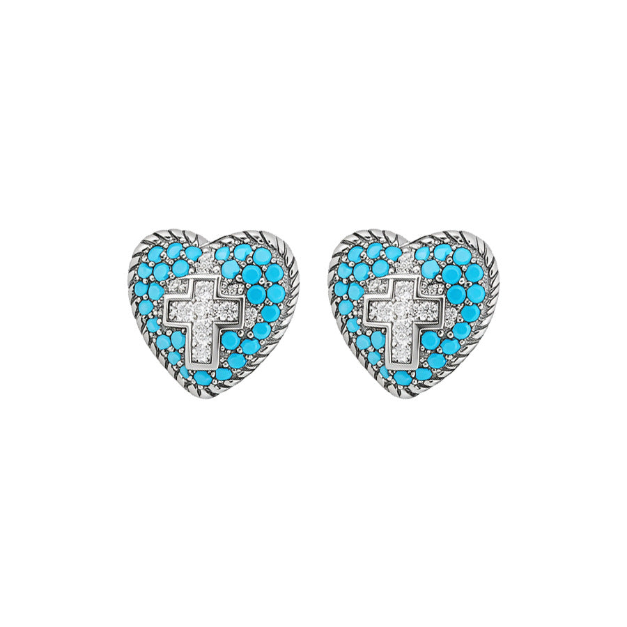 Wholesale Zircon Heart Cross Vintage Minimalist Earrings