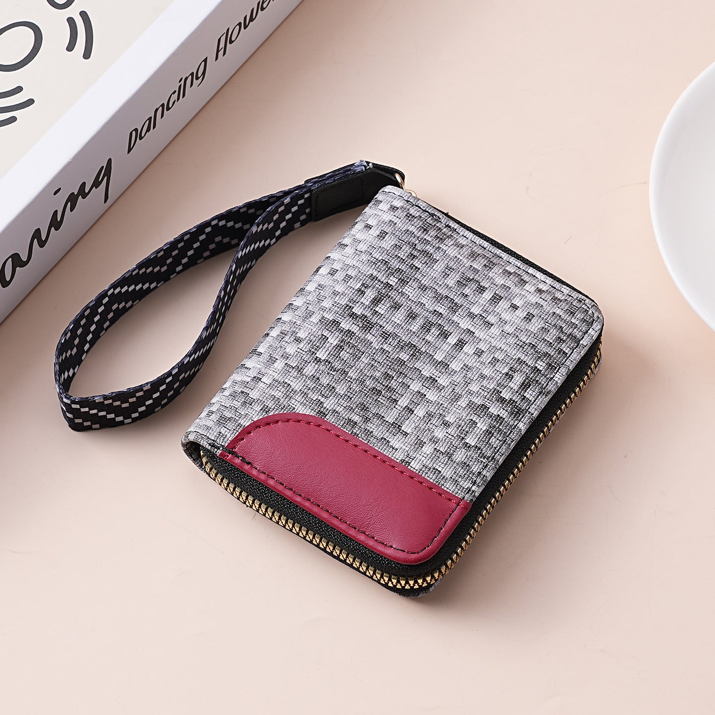 Wholesale Color Blocking PU Zip Wallet Stylish Card Case Coin Purse Unisex Gift Boutique Resale
