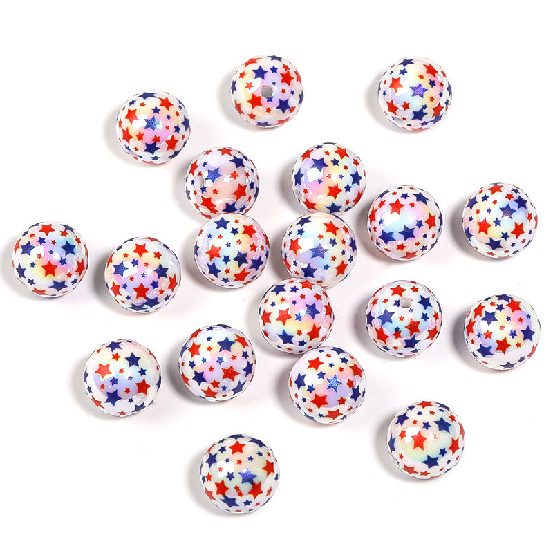 Wholesale 100pcs UV-plated Five-pointed Star Printed Round Beads Acrylic Starry Sky Beads Diy Accessories ACC-BDS-BLG074