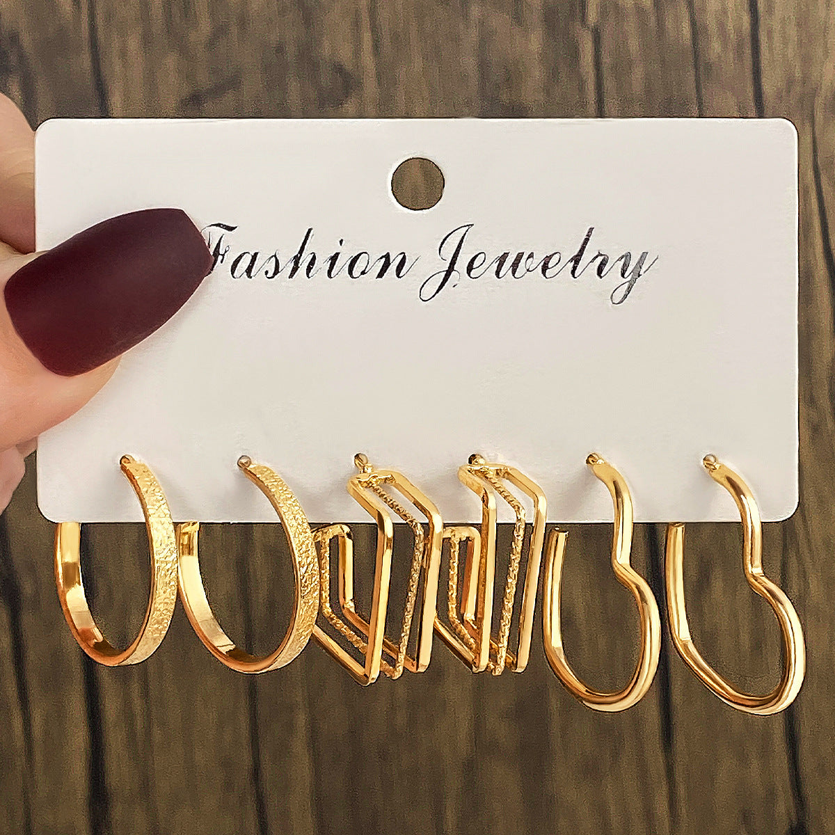Wholesale 6pcs/set C- shaped metal texture high-grade personalized earrings