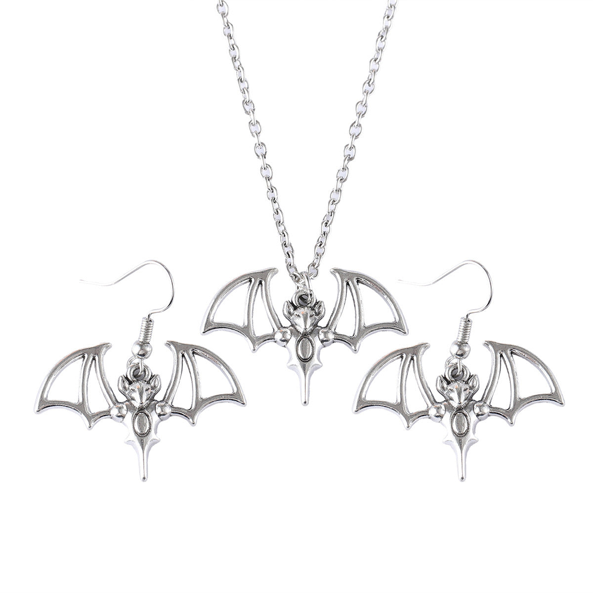 Wholesale Electroplated Zinc Alloy Bat Pendant Earrings And Necklace Set Gothic  Jewelry For Everyday Wear