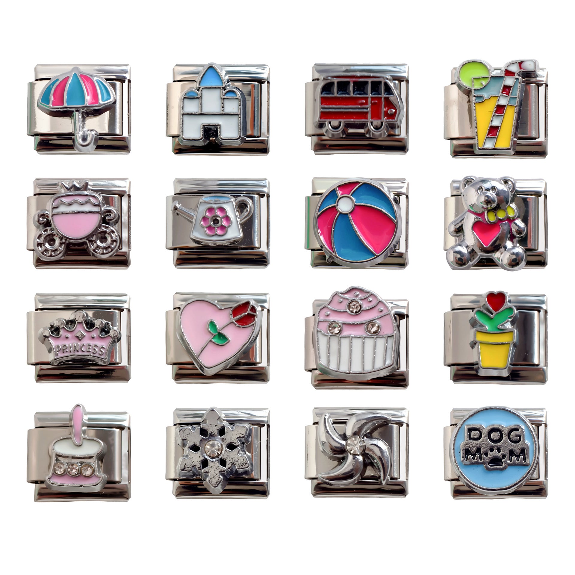 Wholesale 5pcs/pack Makeup &  Accessories Enamel Italian Charms Single Section Creative Stainless Steel Composable Bracelet