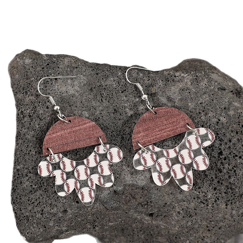 Wholesale Sporty acrylic flower baseball pattern earrings