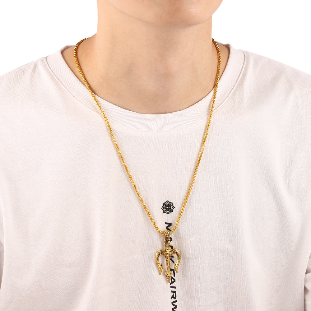 Wholesale retro trident metal personality pendant necklace