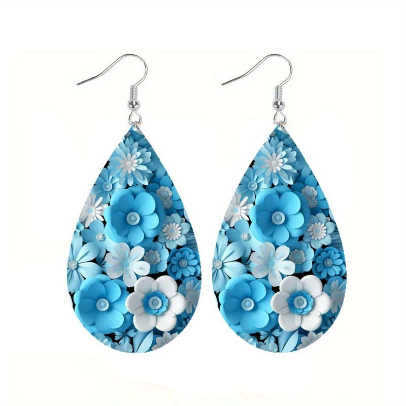 Wholesale  three-dimensional flower print teardrop pendant earrings
