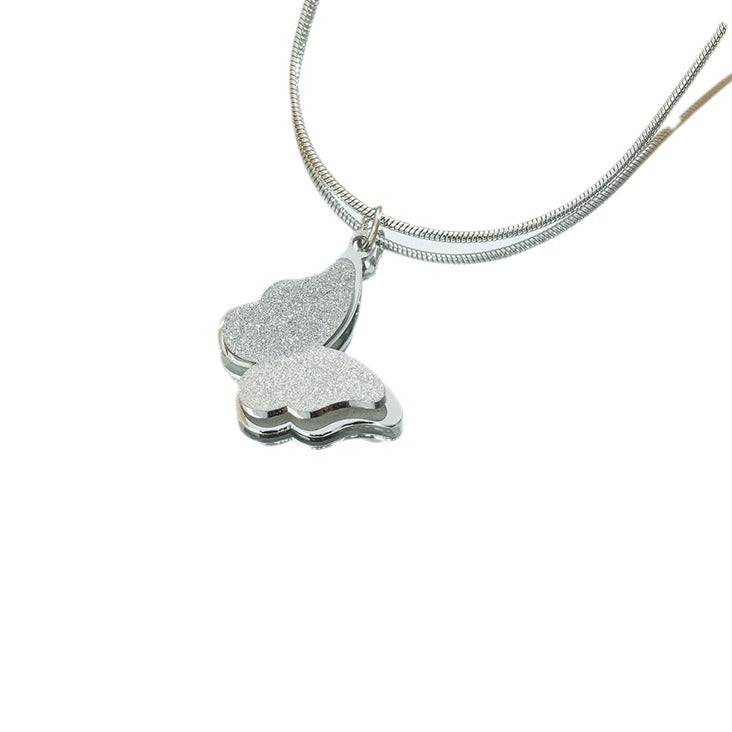 Wholesale Korean Style Titanium Steel Butterfly Pendant Necklace Frosted Electroplated Jewelry Accessory