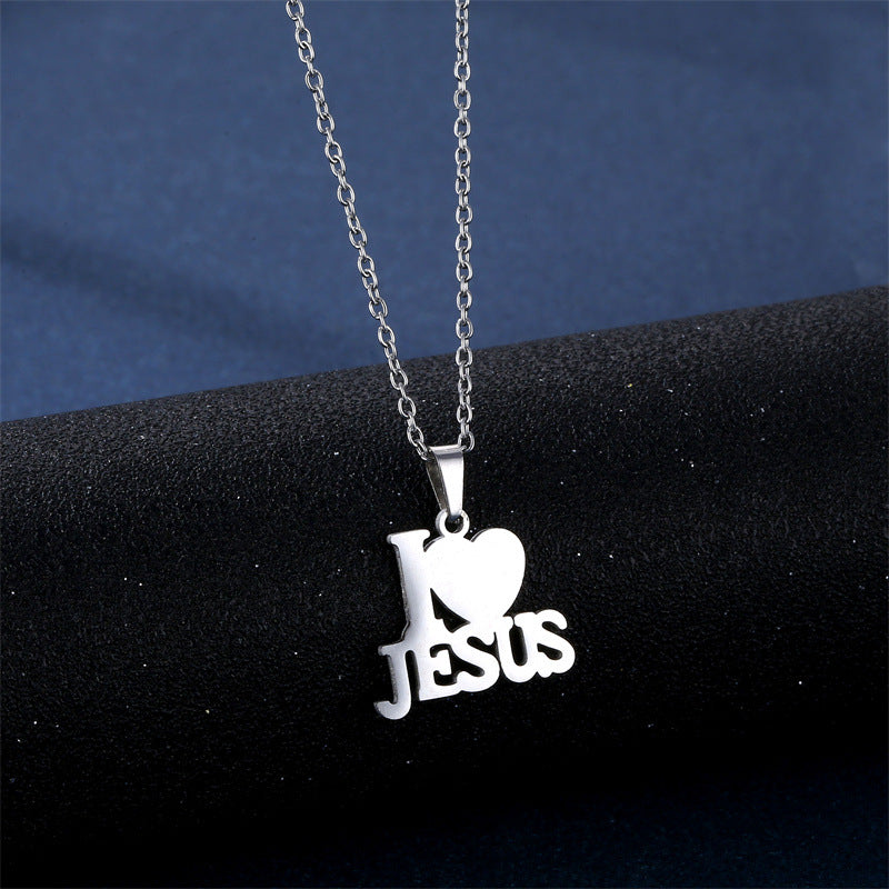 Wholesale 304 Stainless Steel I LOVE JESUS Necklace and Earrings Set ACC-ES-MinM005