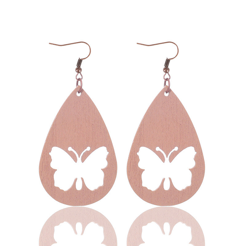 Wholesale  Hollow Earrings Mesh Wood Geometric Pattern Earrings