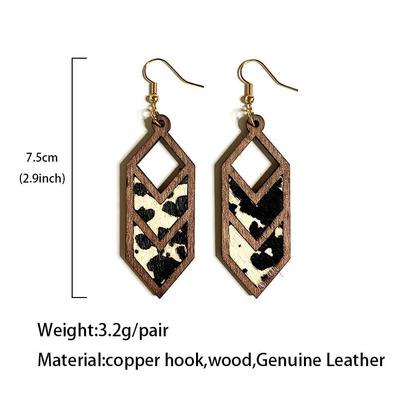Wholesale Leopard Print Cow Print Western Style Hollow Leather Earrings