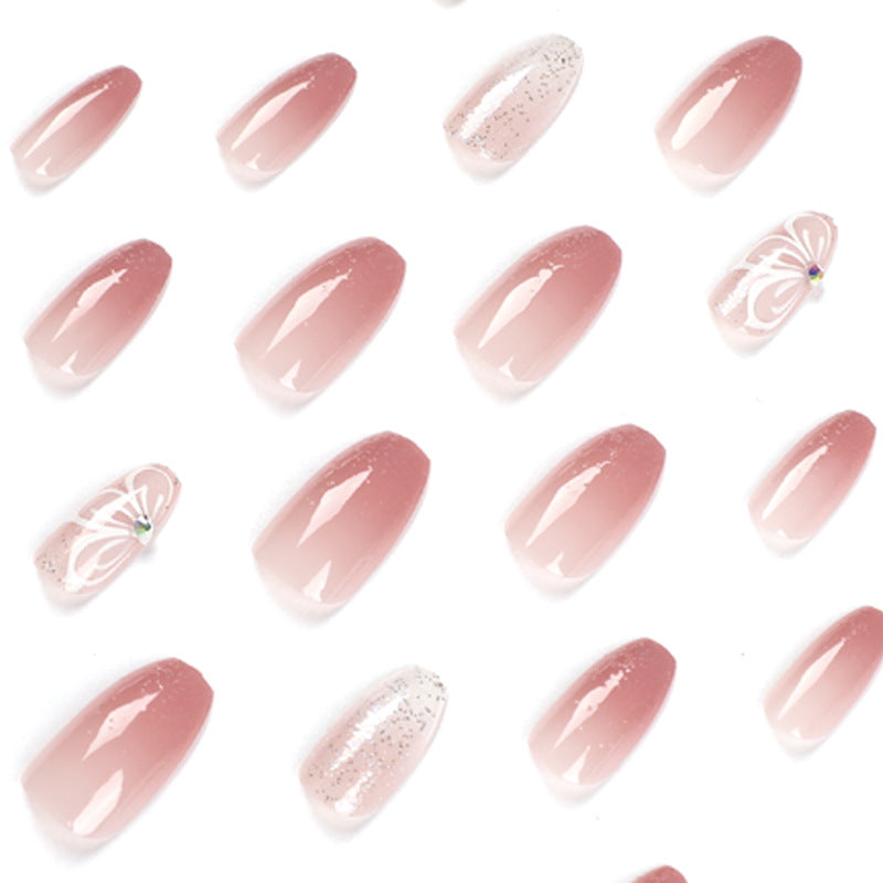 Wholesale 24 Pieces/box Valentine's Day Pink Gradient Butterfly Rhinestone Press-on Nails Kits ACC-NS-LeFan008