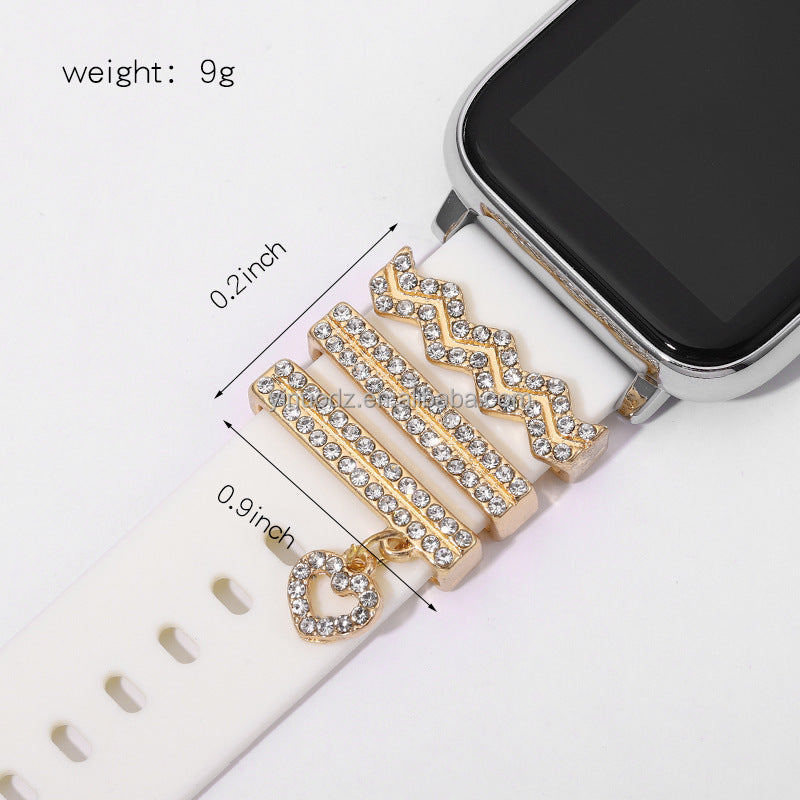 Wholesale Gold Heart Rhinestone Pendant Charms 3 Piece Set For Watch Band Chic Fashion Accessory Gift And Everyday Use