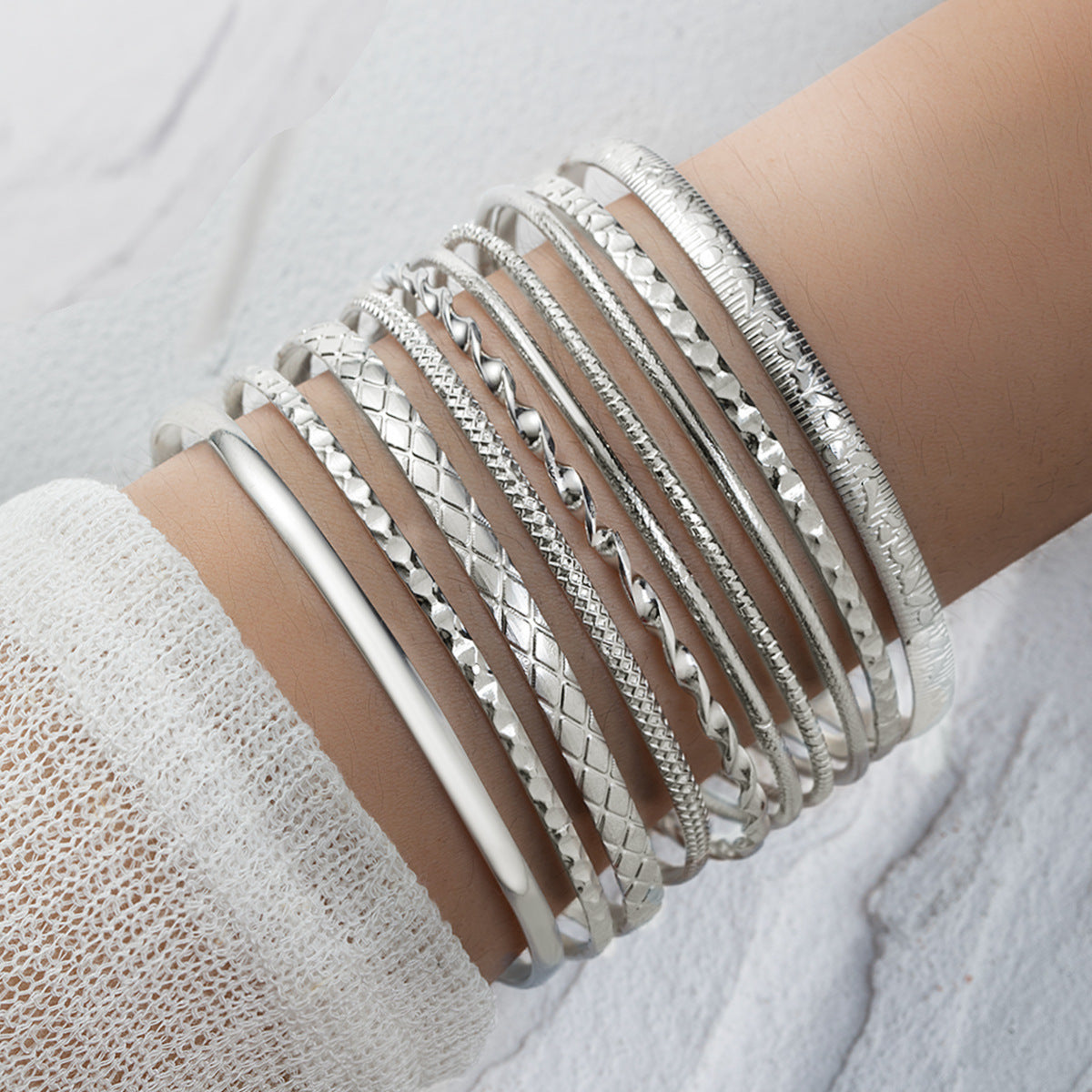 Wholesale Fashion Wide Face Carved  Alloy Personality Multi-Piece Bracelet