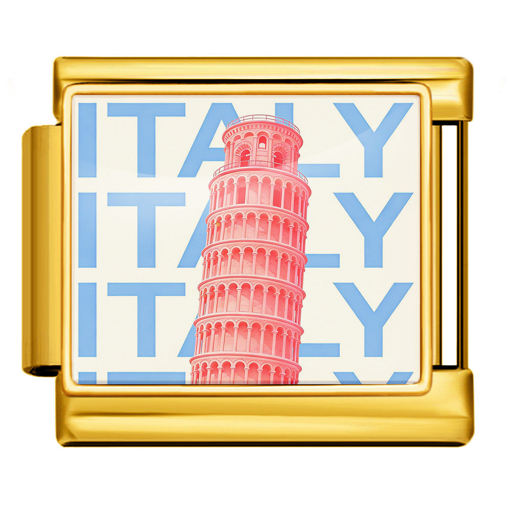 Wholesale 9mm Italian Charm Starter Bracelets DIY Landmark Pattern Stainless Steel Composable Bracelet